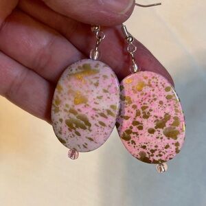 Pink Gold Speckled Oval Dangle Earrings Women's‎ Fashion Jewelry